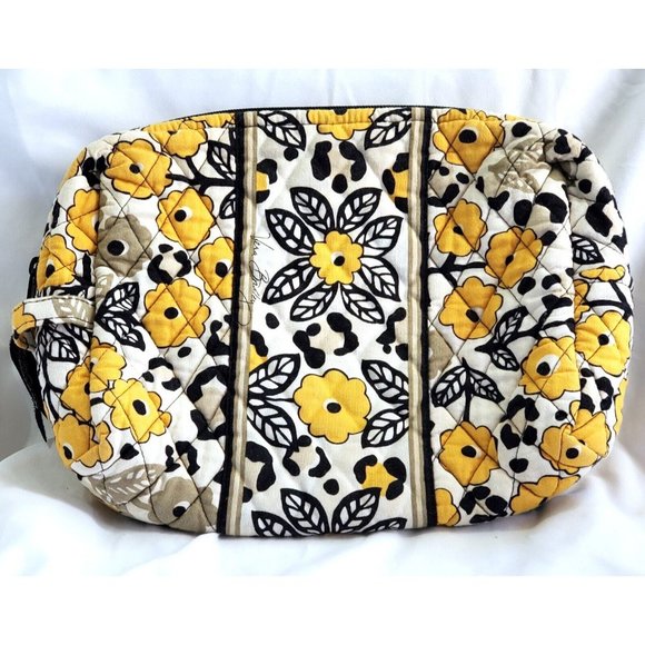 Vera Bradley GO WILD lined Makeup Cosmetics Bag Pouch yellow & black flowers - Picture 1 of 7
